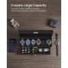 imageSONGMICS 12Slot Watch Box Lockable Watch Case with Glass Lid 2 Layers with 1 Drawer for Rings Bracelets Gift Idea Black Synthetic Leather Black Lining UJWB012B03Black  Black