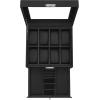 imageSONGMICS 12Slot Watch Box Lockable Watch Case with Glass Lid 2 Layers with 1 Drawer for Rings Bracelets Gift Idea Black Synthetic Leather Black Lining UJWB012B03Black  Black