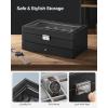 imageSONGMICS 12Slot Watch Box Lockable Watch Case with Glass Lid 2 Layers with 1 Drawer for Rings Bracelets Gift Idea Black Synthetic Leather Black Lining UJWB012B03Black  Gray
