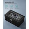 imageSONGMICS 12Slot Watch Box Lockable Watch Case with Glass Lid 2 Layers with 1 Drawer for Rings Bracelets Gift Idea Black Synthetic Leather Black Lining UJWB012B03Black  Gray