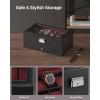 imageSONGMICS 12Slot Watch Box Lockable Watch Case with Glass Lid 2 Layers with 1 Drawer for Rings Bracelets Gift Idea Black Synthetic Leather Black Lining UJWB012B03Black  Wine Red