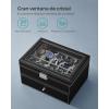 imageSONGMICS 20Slot Watch Box Watch Case with Glass Lid 2 Layers Lockable Watch Display Case Black Synthetic Leather Black Lining UJWB020B01Black  Gray