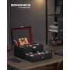 imageSONGMICS 20Slot Watch Box Watch Case with Glass Lid 2 Layers Lockable Watch Display Case Black Synthetic Leather Black Lining UJWB020B01Black  Wine Red