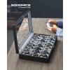imageSONGMICS 24Slot Watch Box Lockable Storage Case With Glass Lid Ink Black Synthetic Leather Dove Gray Lining Gift Idea UJWB024Ink Black  Dove Gray