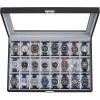 imageSONGMICS 24Slot Watch Box Lockable Storage Case With Glass Lid Ink Black Synthetic Leather Dove Gray Lining Gift Idea UJWB024Ink Black  Dove Gray