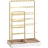 imageSONGMICS Jewelry Holder Jewelry Organizer Jewelry Display Stand with Metal Frame Velvet Tray Necklace Earring Bracelet Holder for Studs Rings Gift for Mom Matte White UJJS021W01Pale Gold