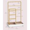 imageSONGMICS Jewelry Holder Jewelry Organizer Jewelry Display Stand with Metal Frame Velvet Tray Necklace Earring Bracelet Holder for Studs Rings Gift for Mom Matte White UJJS021W01Pale Gold