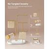 imageSONGMICS Jewelry Stand Jewelry Organizer Jewelry Display Holder with Metal Frame 2 Earring Boards 4 Hanging Rods Necklace Earring Bracelet Holder for Watches Cloud White UJJS025W01Metallic Gold