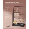 imageSONGMICS Jewelry Stand Jewelry Organizer Jewelry Display Holder with Metal Frame 2 Earring Boards 6 Hanging Rods Necklace Earring Bracelet Holder for Rings Ink Black UJJS024B01Ink Black