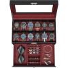 imageSONGMICS 12Slot Watch Box Lockable Watch Case with Glass Lid 2 Layers with 1 Drawer for Rings Bracelets Gift Idea Black Synthetic Leather Black Lining UJWB012B03Black  Wine Red