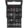 imageSONGMICS 20Slot Watch Box Watch Case with Glass Lid 2 Layers Lockable Watch Display Case Black Synthetic Leather Black Lining UJWB020B01Black  Black