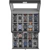 imageSONGMICS 20Slot Watch Box Watch Case with Glass Lid 2 Layers Lockable Watch Display Case Black Synthetic Leather Black Lining UJWB020B01Black  Gray