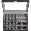imageSONGMICS 24Slot Watch Box Lockable Storage Case With Glass Lid Ink Black Synthetic Leather Dove Gray Lining Gift Idea UJWB024Ink Black  Dove Gray