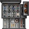 imageSONGMICS 8Slot Wooden Watch Box With Solid Wood Veneer 2Tier Display Case Transparent Window Removable Pillows Velvet Lining Gift Idea Ebony Black UJOW002B01Ebony Black