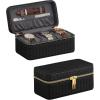 imageSONGMICS HOME RONNE Collection  3Slot Mens Jewelry Box Watch Travel Case PU Leather Watch Box 39 x 79 x 35 Inches Gift Idea Ink Black Surface Ink Black Lining UJWB017B01Ink Black  Slate Gray