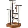 imageSONGMICS Jewelry Holder Jewelry Organizer 3 Tiers and 1 Tray Gift for Mom Jewelry Display Stand with Metal Frame Necklace Earring Bracelet Holder for Rings Jelly Pink and Cloud WhiteInk Black  Caramel Brown