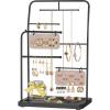 imageSONGMICS Jewelry Stand Jewelry Organizer Jewelry Display Holder with Metal Frame 2 Earring Boards 6 Hanging Rods Necklace Earring Bracelet Holder for Rings Ink Black UJJS024B01Ink Black
