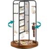 imageSONGMICS Jewelry Stand Rotating Jewelry Display 4 Independent Sections Metal Frame with Bottom Tray Jewelry Organizer for Necklaces Bracelets Earrings Rings Gift Idea White UJJS023W01Black