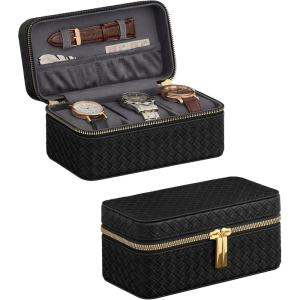 imageSONGMICS HOME RONNE Collection  3Slot Mens Jewelry Box Watch Travel Case PU Leather Watch Box 39 x 79 x 35 Inches Gift Idea Ink Black Surface Ink Black Lining UJWB017B01Ink Black  Slate Gray