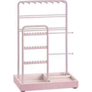 imageSONGMICS Jewelry Holder Jewelry Organizer Jewelry Display Stand with Metal Frame Velvet Tray Necklace Earring Bracelet Holder for Studs Rings Gift for Mom Matte White UJJS021W01Jelly Pink