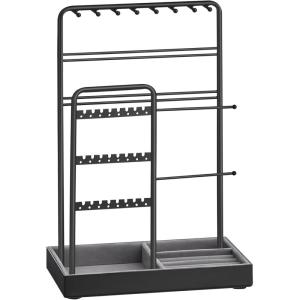 imageSONGMICS Jewelry Holder Jewelry Organizer Jewelry Display Stand with Metal Frame Velvet Tray Necklace Earring Bracelet Holder for Studs Rings Gift for Mom Matte White UJJS021W01Ink Black