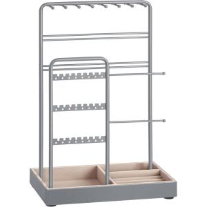 imageSONGMICS Jewelry Holder Jewelry Organizer Jewelry Display Stand with Metal Frame Velvet Tray Necklace Earring Bracelet Holder for Studs Rings Gift for Mom Matte White UJJS021W01Dove Gray