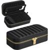 imageSONGMICS HOME Travel Jewelry Case Small Jewelry Box Organizer with Mirror 41 x 41 x 24 Inches PU Surface with Stitching Portable Ink Black ANAH Collection UJBC179B01Ink Black