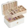 imageSONGMICS Jewelry Box Travel Jewelry Case 2Layer Jewelry Holder Organizer Portable Versatile Earring Storage for Larger Accessories Retro Green UJBC166C04Cloud White