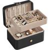 imageSONGMICS Jewelry Box Travel Jewelry Case 2Layer Jewelry Holder Organizer Portable Versatile Earring Storage for Larger Accessories Retro Green UJBC166C04Ink Black