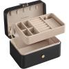 imageSONGMICS Jewelry Box Travel Jewelry Case 2Layer Jewelry Holder Organizer Portable Versatile Earring Storage for Larger Accessories Retro Green UJBC166C04Ink Black