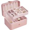 imageSONGMICS Jewelry Box Travel Jewelry Case 2Layer Jewelry Holder Organizer Portable Versatile Earring Storage for Larger Accessories Retro Green UJBC166C04Jelly Pink