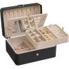 imageSONGMICS Jewelry Box Travel Jewelry Case 2Layer Jewelry Holder Organizer Portable Versatile Earring Storage for Larger Accessories Retro Green UJBC166C04Ink Black