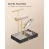 imageSONGMICS Jewelry Holder Jewelry Organizer Jewelry Display Stand Metal Earring Organizer with Mirror with Necklace Earring Bracelet Holder for Rings Gift Idea White and Gold UJJS022W01V1Black  Gold