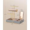 imageSONGMICS Jewelry Holder Jewelry Organizer Jewelry Display Stand Metal Earring Organizer with Mirror with Necklace Earring Bracelet Holder for Rings Gift Idea White and Gold UJJS022W01V1Dove Gray  Gold