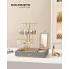 imageSONGMICS Jewelry Holder Jewelry Organizer Jewelry Display Stand Metal Earring Organizer with Mirror with Necklace Earring Bracelet Holder for Rings Gift Idea White and Gold UJJS022W01V1Dove Gray  Gold