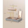 imageSONGMICS Jewelry Holder Jewelry Organizer Jewelry Display Stand Metal Earring Organizer with Mirror with Necklace Earring Bracelet Holder for Rings Gift Idea Dove Gray and Gold UJJS022G01Dove Gray  Gold