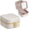 imageSONGMICS HOME Travel Jewelry Case Small Jewelry Box Organizer with Mirror 41 x 41 x 24 Inches PU Surface with Stitching Portable Ink Black ANAH Collection UJBC179B01Cloud White
