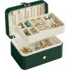 imageSONGMICS Jewelry Box Travel Jewelry Case 2Layer Jewelry Holder Organizer Portable Versatile Earring Storage for Larger Accessories Retro Green UJBC166C04Forest Green