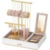 imageSONGMICS Jewelry Holder Jewelry Organizer Jewelry Display Stand Metal Earring Organizer with Mirror with Necklace Earring Bracelet Holder for Rings Gift Idea Dove Gray and Gold UJJS022G01White  Gold