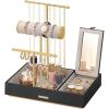imageSONGMICS Jewelry Holder Jewelry Organizer Jewelry Display Stand Metal Earring Organizer with Mirror with Necklace Earring Bracelet Holder for Rings Gift Idea White and Gold UJJS022W01V1Black  Gold