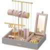 imageSONGMICS Jewelry Holder Jewelry Organizer Jewelry Display Stand Metal Earring Organizer with Mirror with Necklace Earring Bracelet Holder for Rings Gift Idea White and Gold UJJS022W01V1Dove Gray  Gold