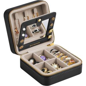 imageSONGMICS Jewelry Box Travel Jewelry Case 2Layer Jewelry Holder Organizer Portable Versatile Earring Storage for Larger Accessories Retro Green UJBC166C04Ink Black