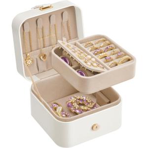 imageSONGMICS Jewelry Box Travel Jewelry Case 2Layer Jewelry Holder Organizer Portable Versatile Earring Storage for Larger Accessories Retro Green UJBC166C04Cloud White
