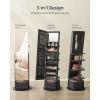 imageSONGMICS 360 Swivel Mirrored Jewelry Cabinet with Lights FullLength Mirror with Jewelry Storage Standing Jewelry Armoire Organizer with Large Storage Basket Makeup Shelf Cloud White UJJC018W01Ink Black