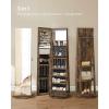imageSONGMICS 6 LEDs Lockable Mirror Jewelry Cabinet 360 Swivel Jewelry Organizer Armoire Standing Frameless FullLength Mirror 3 Storage Shelves Gift for Mom Rustic Brown Surface Black LiningRustic Brown  Black