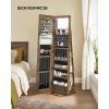 imageSONGMICS 6 LEDs Lockable Mirror Jewelry Cabinet 360 Swivel Jewelry Organizer Armoire Standing Frameless FullLength Mirror 3 Storage Shelves Gift for Mom Rustic Brown Surface Black LiningRustic Brown  Black