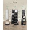 imageSONGMICS 6 LEDs Lockable Mirror Jewelry Cabinet 360 Swivel Jewelry Organizer Armoire Standing Frameless FullLength Mirror 3 Storage Shelves Gift for Mom Rustic Brown Surface Black LiningBlack