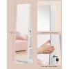 imageSONGMICS 6 LEDs Lockable Mirror Jewelry Cabinet 360 Swivel Jewelry Organizer Armoire Standing Frameless FullLength Mirror 3 Storage Shelves Gift for Mom Rustic Brown Surface Black LiningWhite  Greige