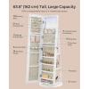 imageSONGMICS 6 LEDs Lockable Mirror Jewelry Cabinet 360 Swivel Jewelry Organizer Armoire Standing Frameless FullLength Mirror 3 Storage Shelves Gift for Mom Rustic Brown Surface Black LiningWhite  Greige