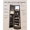 imageSONGMICS 6 LEDs Lockable Mirror Jewelry Cabinet 360 Swivel Jewelry Organizer Armoire Standing Frameless FullLength Mirror 3 Storage Shelves Gift for Mom Rustic Brown Surface Black LiningAsh Brown  Black Lining